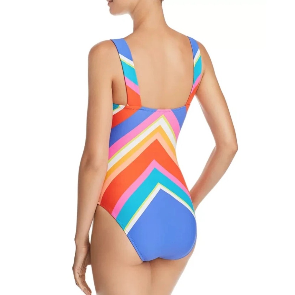 Trina Turk Sunset Chevron One Piece Swimsuit Multi Color Striped Womens 12 - Picture 2 of 11